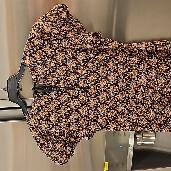 💕DÔEN💕 Rhodia Dress ~ Puff Sleeve A-Line Maxi Noir Forest Floral Print XL NWOT - Picture 14 of 16